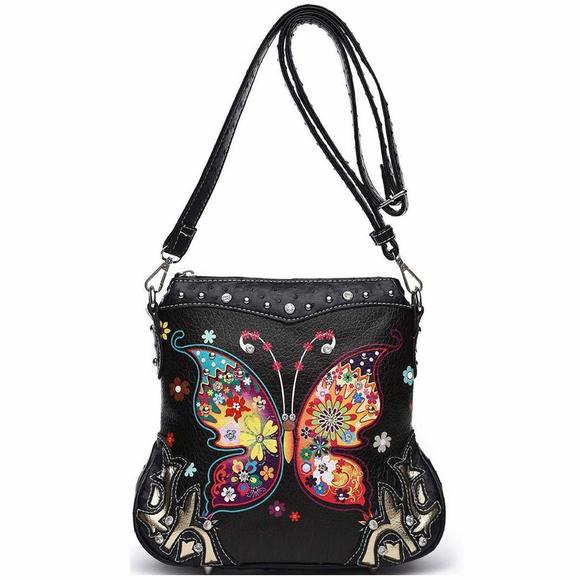 Butterfly Flower Concealed Carry Purse Spring Rhinestone Crossbody :o) - Picture 1 of 4